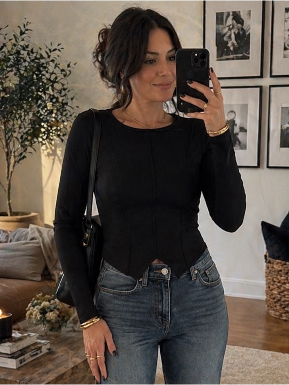 NWT Commense Black Long Sleeve Fitted Tee